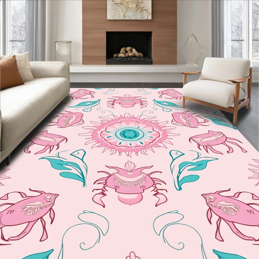 Pink Teal Whimsical Creature Pattern Rug