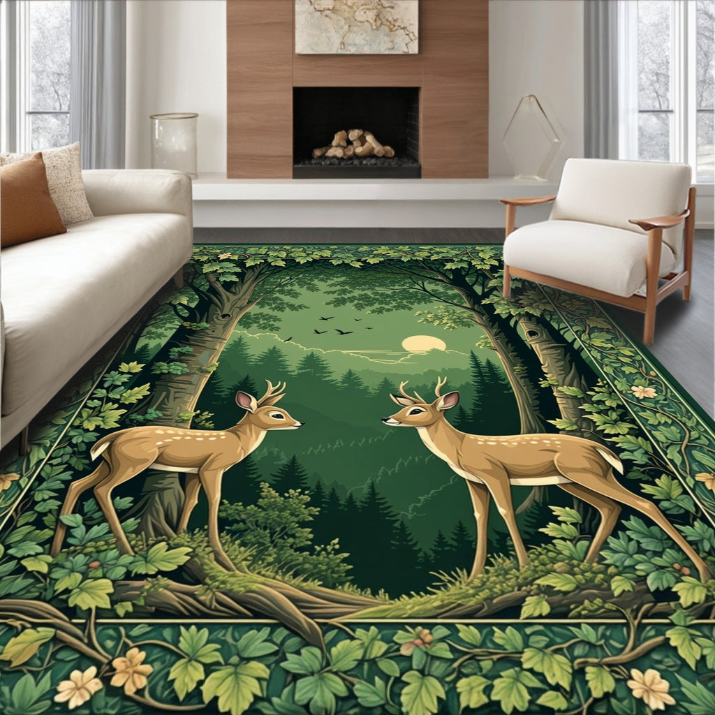 Enchanted Forest Deer Motif Rug