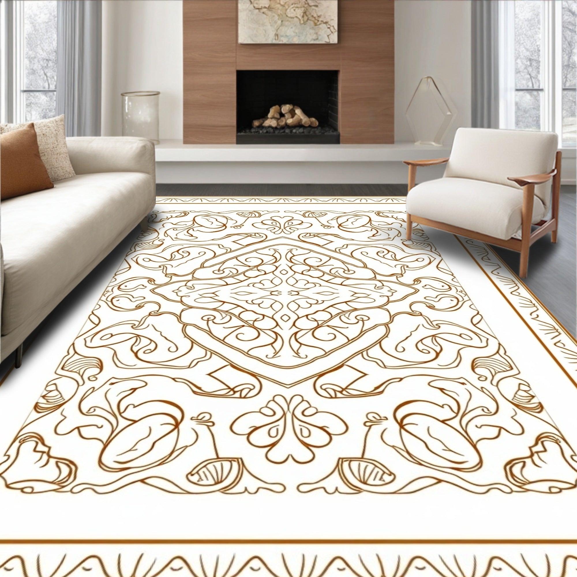 Ornate Floral Symmetry Design Rug