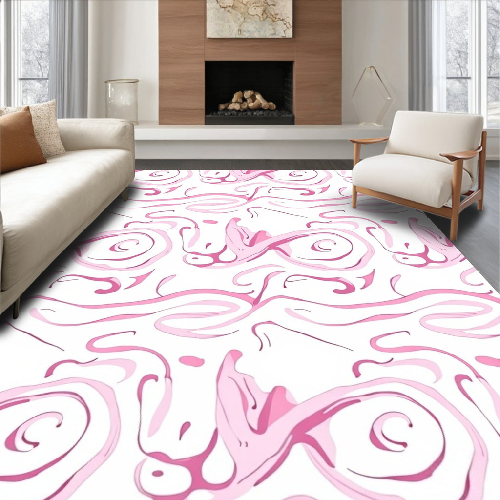 Whimsical Pink Swirl Abstract Pattern Rug