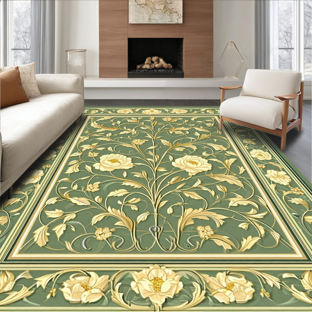 Elegant Floral Vine Golden Pattern Rug