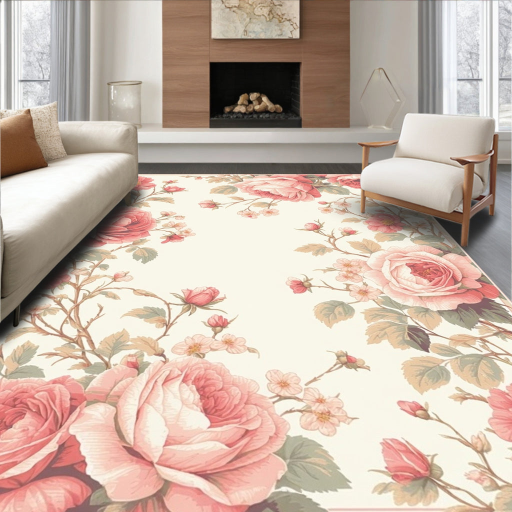 Vintage Rose Garden Floral Pattern Rug