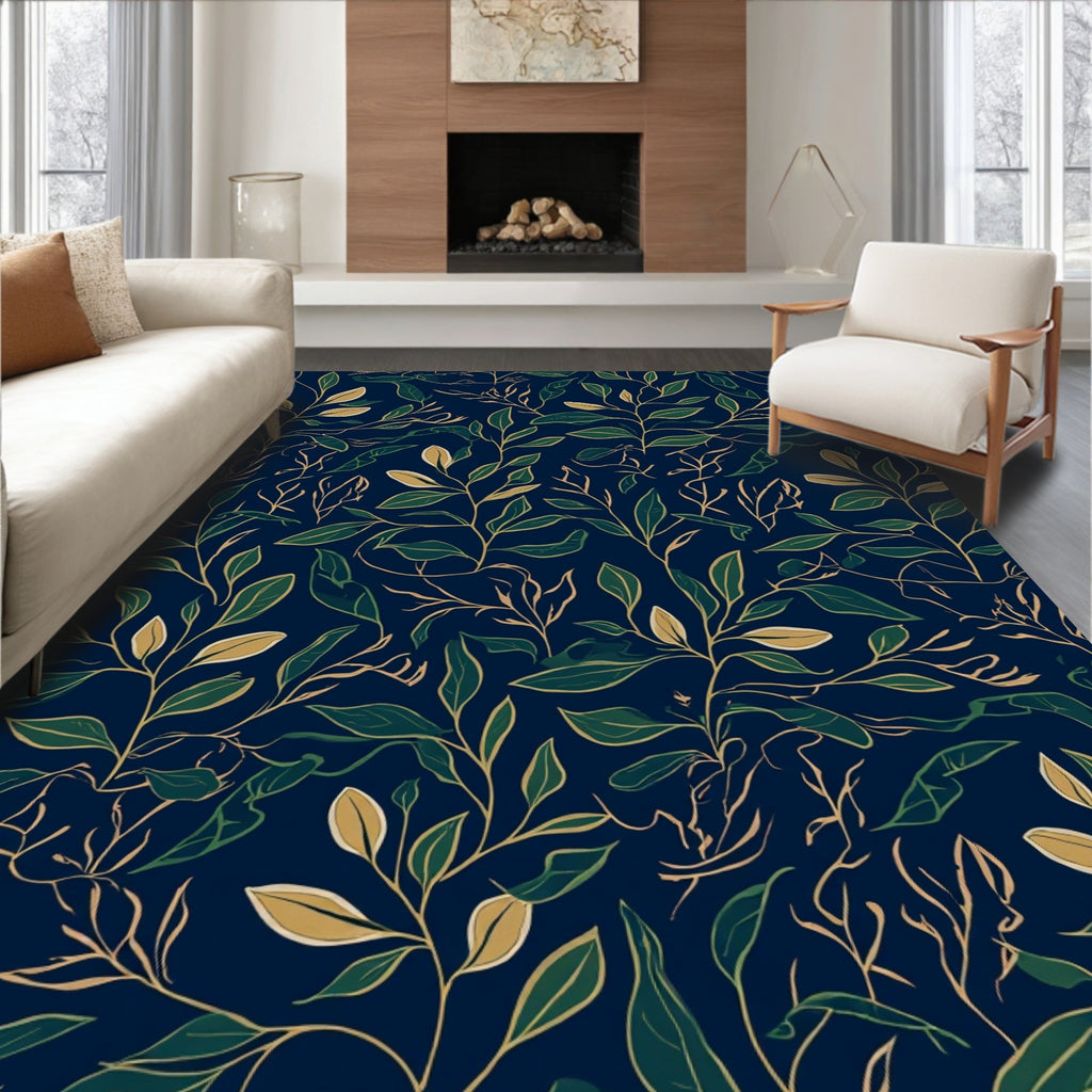 Modern Green Leafy Vine Pattern Rug