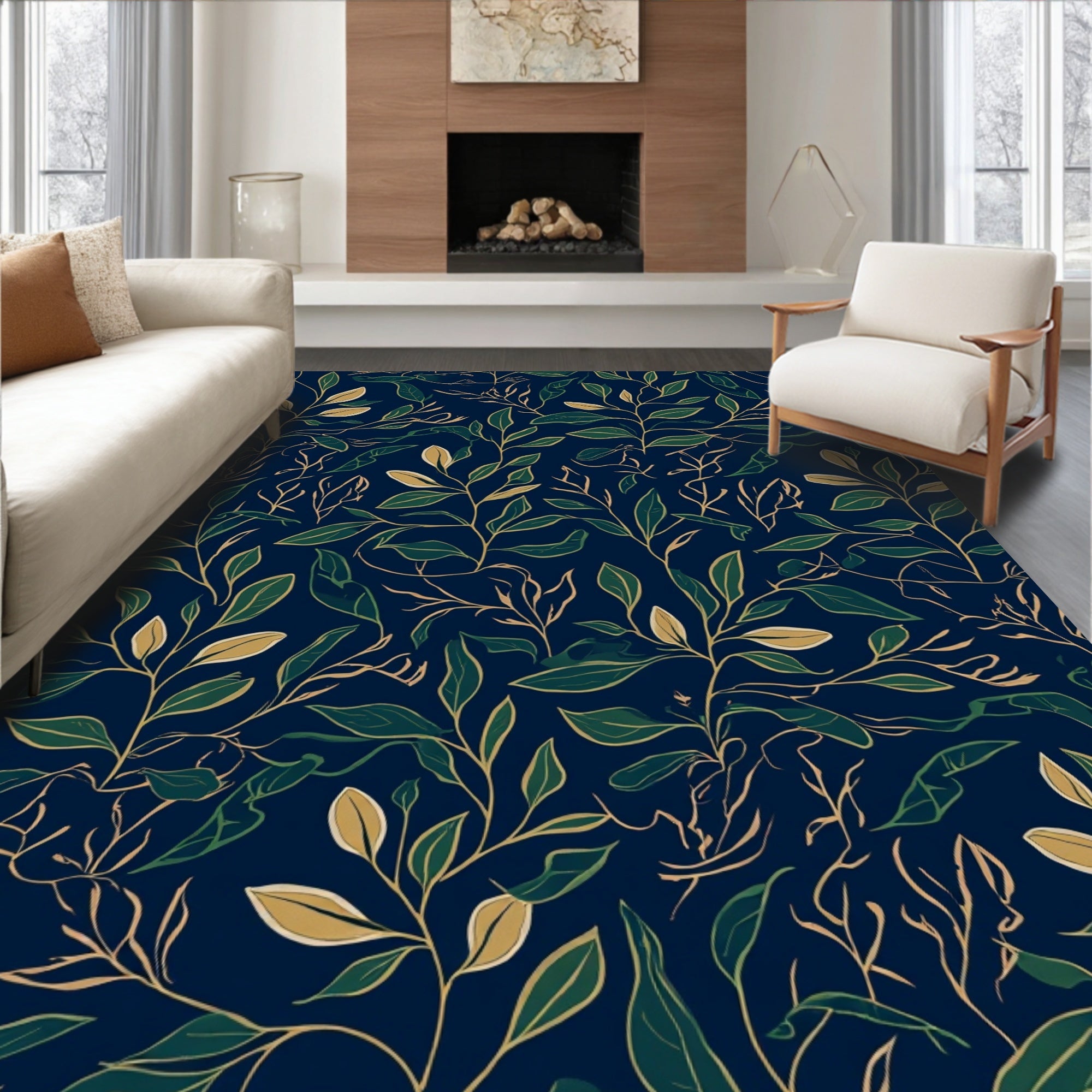 Modern Green Leafy Vine Pattern Rug