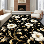 Elegant Floral Accented Black Rug