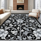 Elegant Black Floral Vine Design Rug