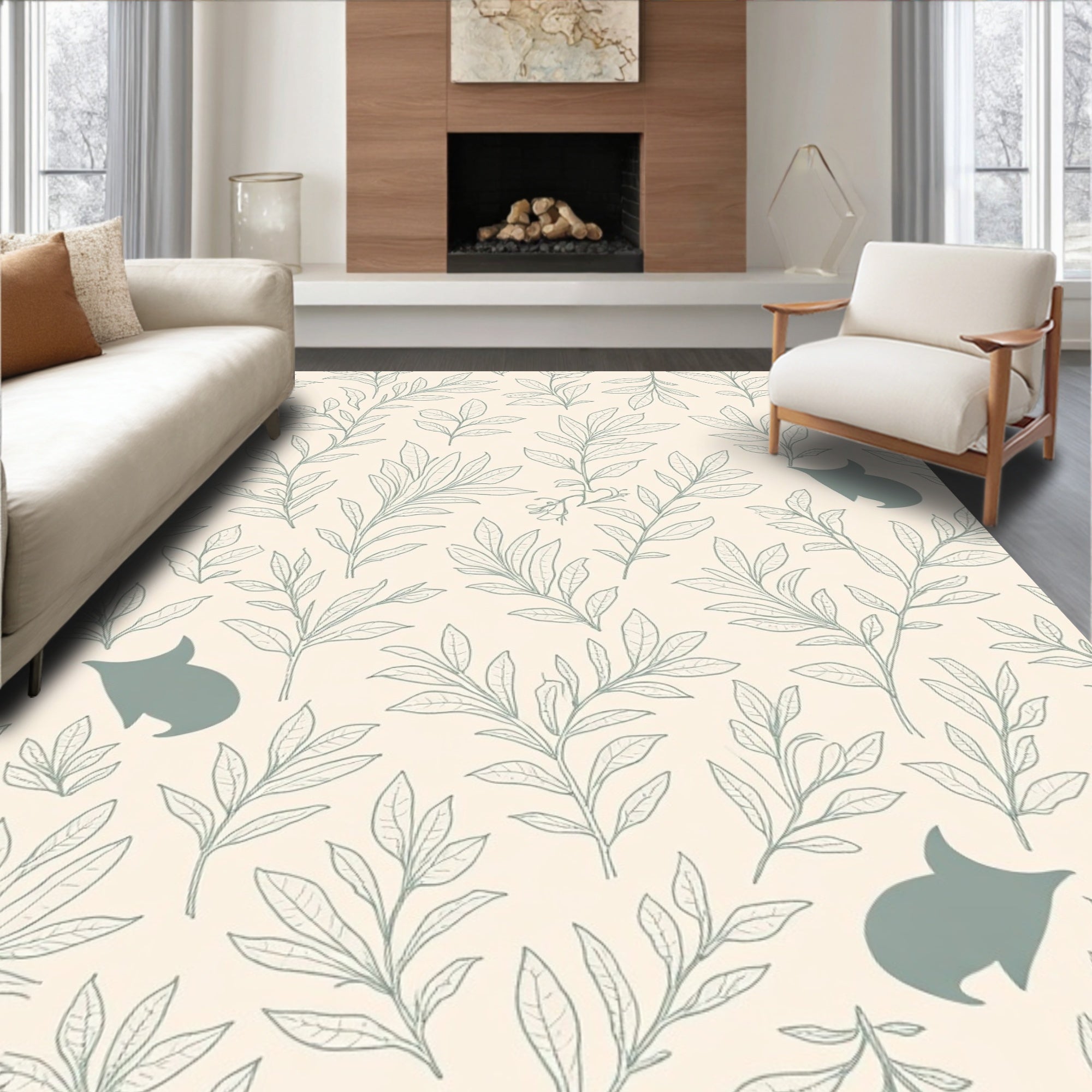 Whimsical Botanical Silhouette Pattern Rug