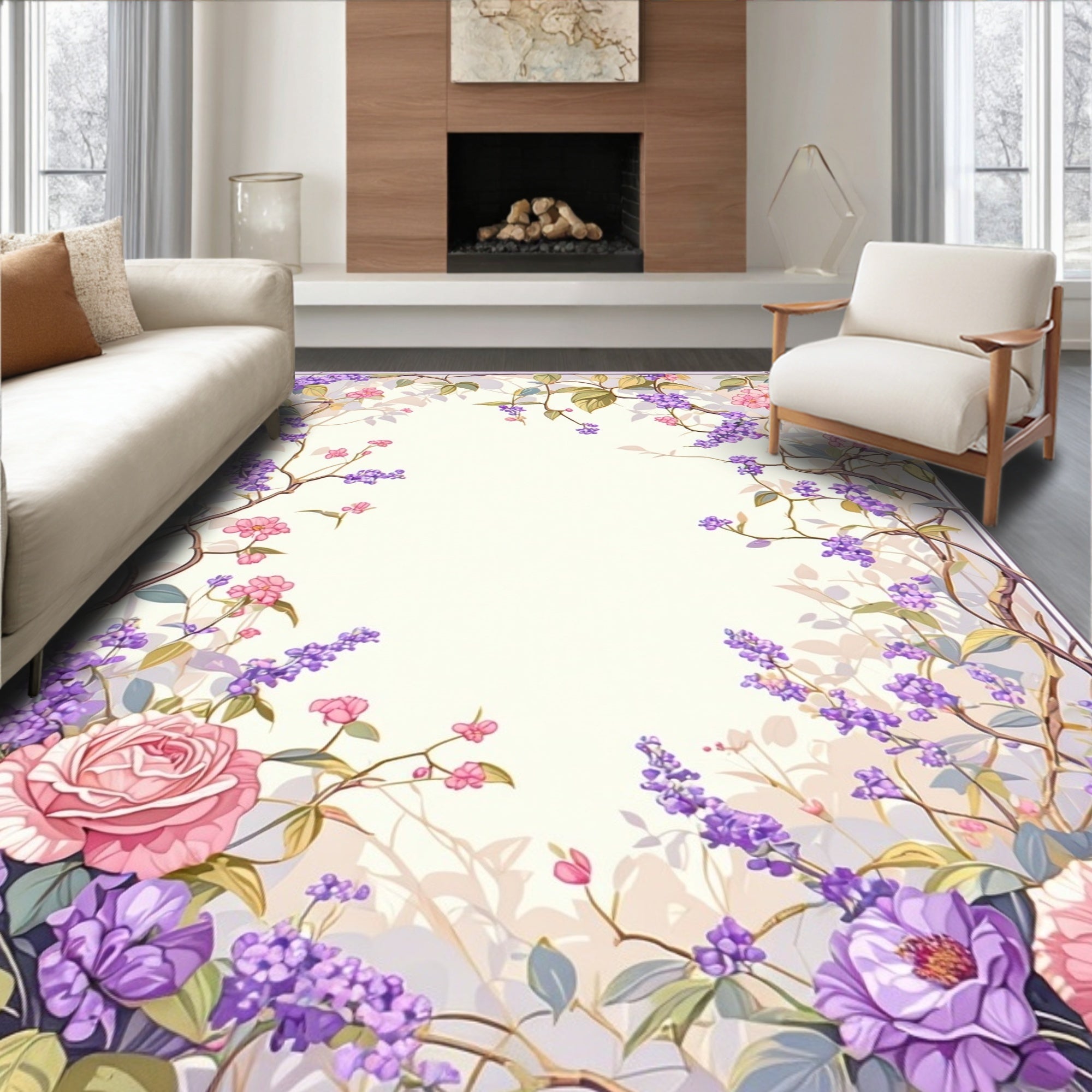 Floral vines with lavender and roses Rug