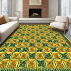 Golden Yellow Geometric Starburst Pattern Rug