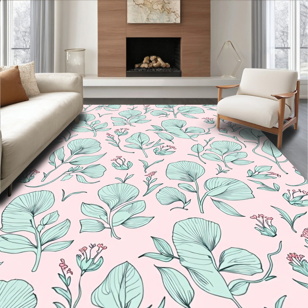 Delicate Floral Leaf Pattern Design Rug
