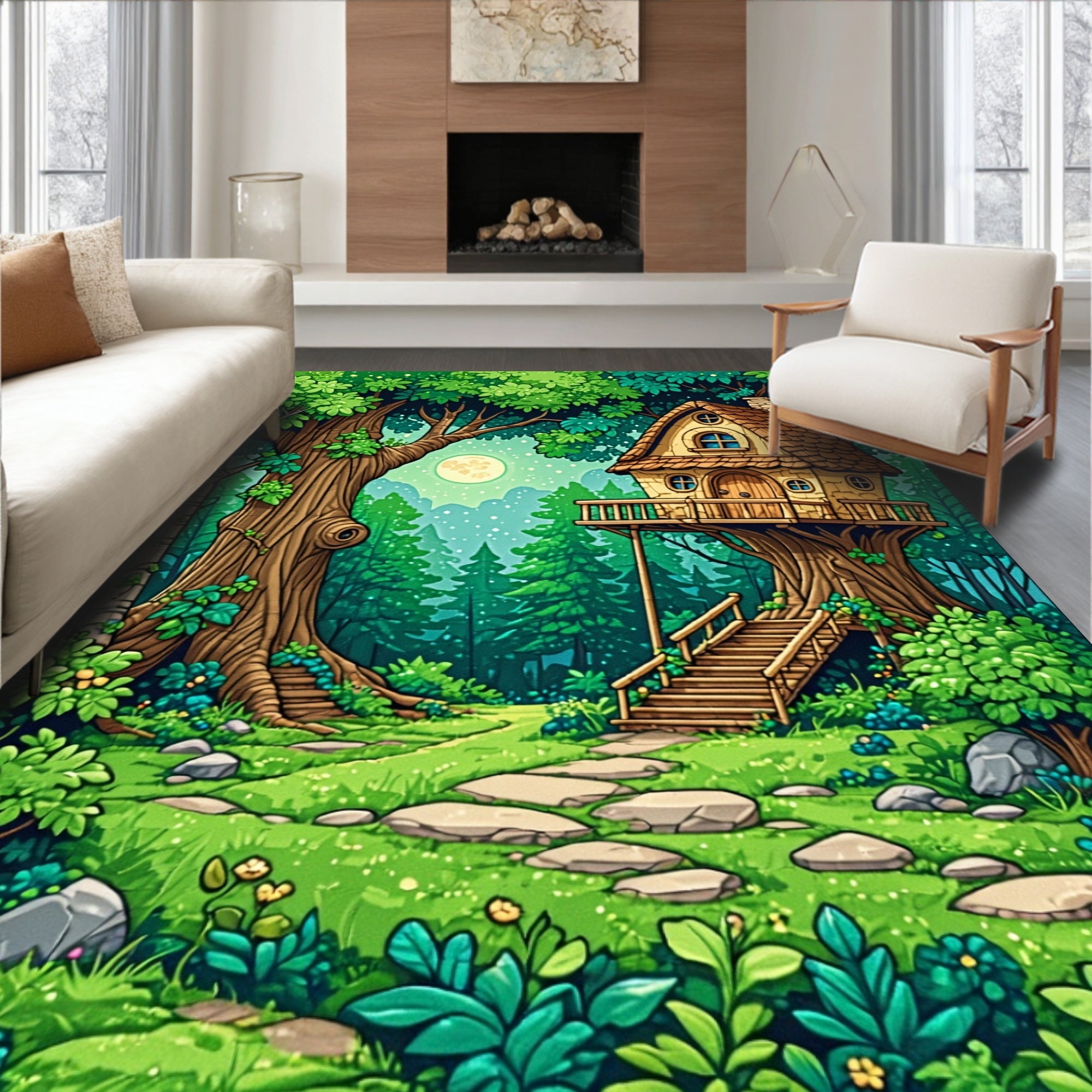 Enchanted Forest Treehouse Whimsical Rug