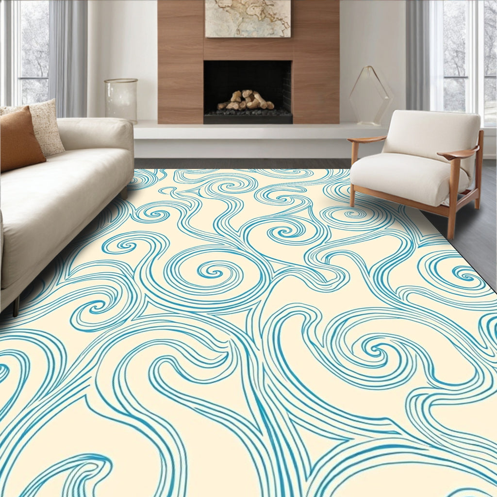 Teal Swirl Patterned Classic Rug