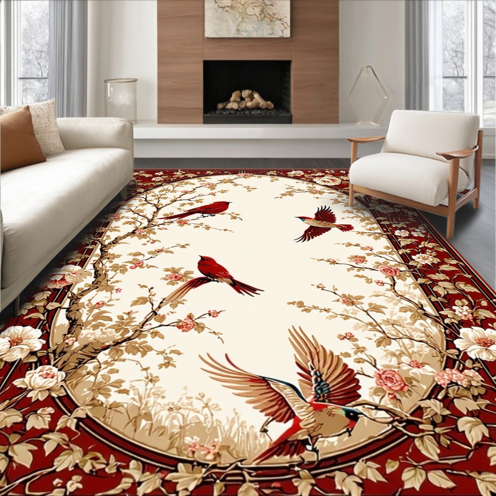 Floral Birds Botanical Pattern Rug
