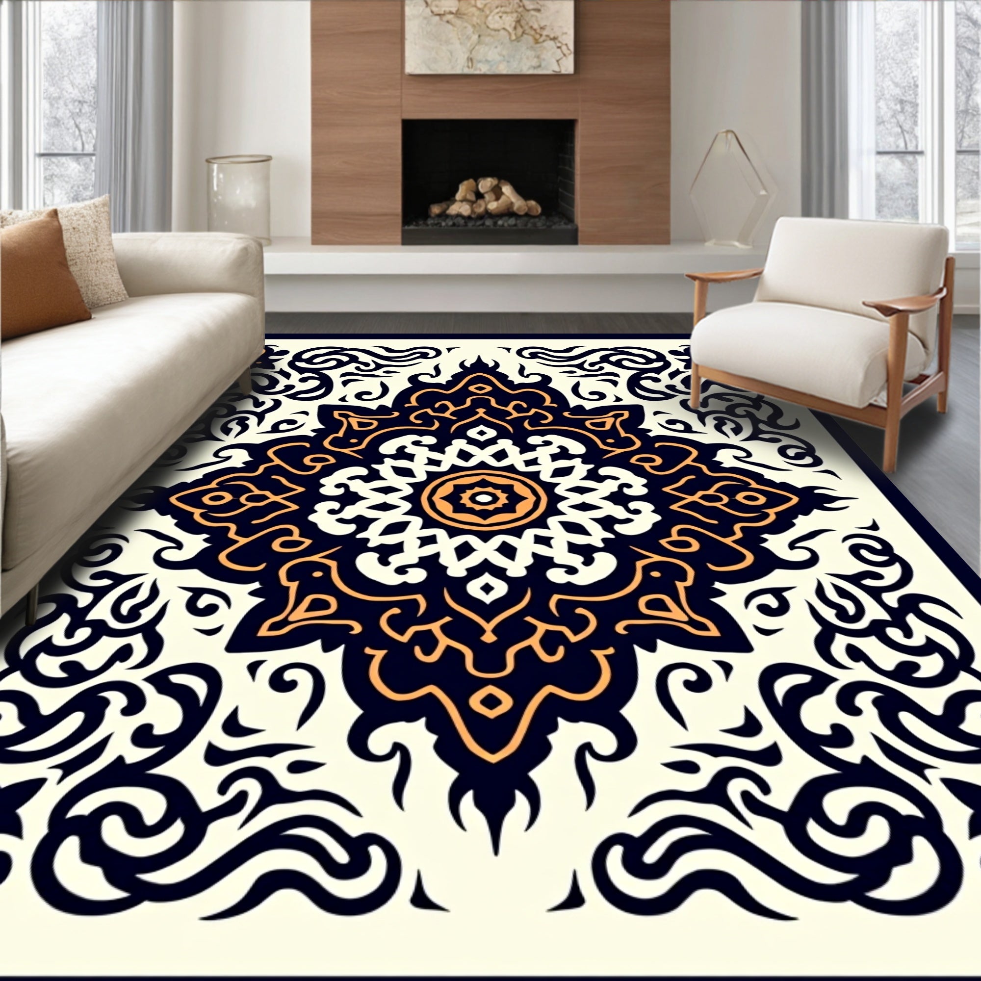 Intricate Floral Medallion Pattern Rug