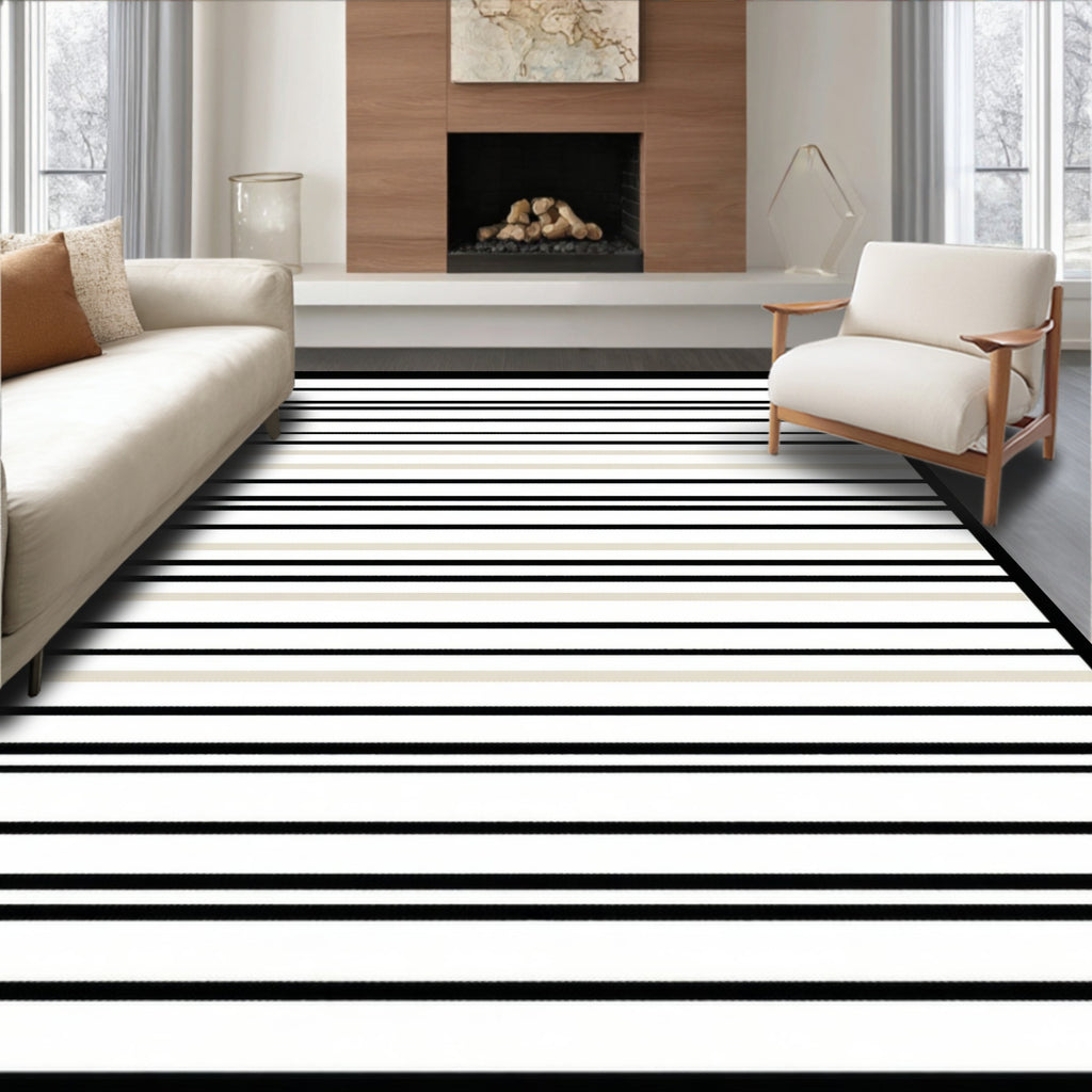 Black Tan Horizontal Stripe Pattern Rug