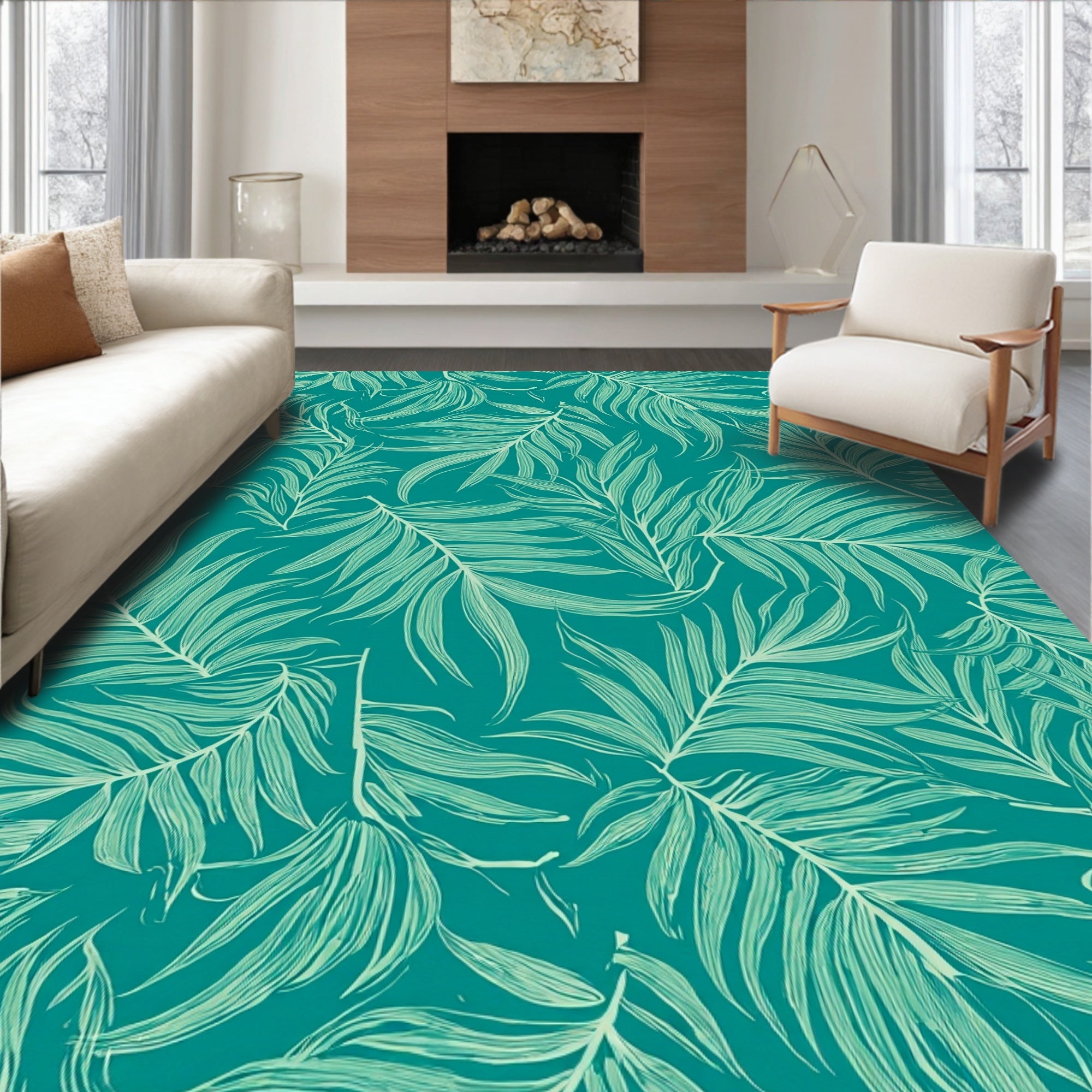 Tropical Green Leaf Pattern Rug