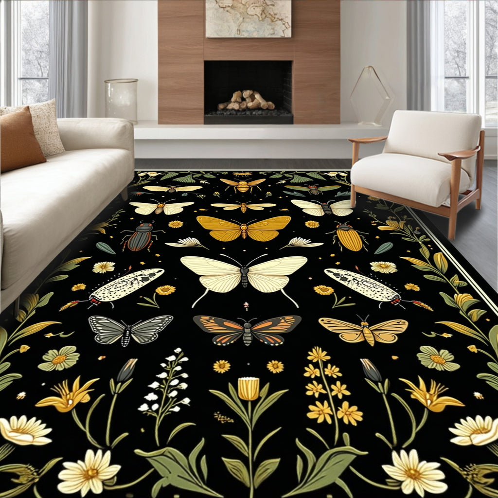 Nature Inspired Insect Floral Pattern Rug