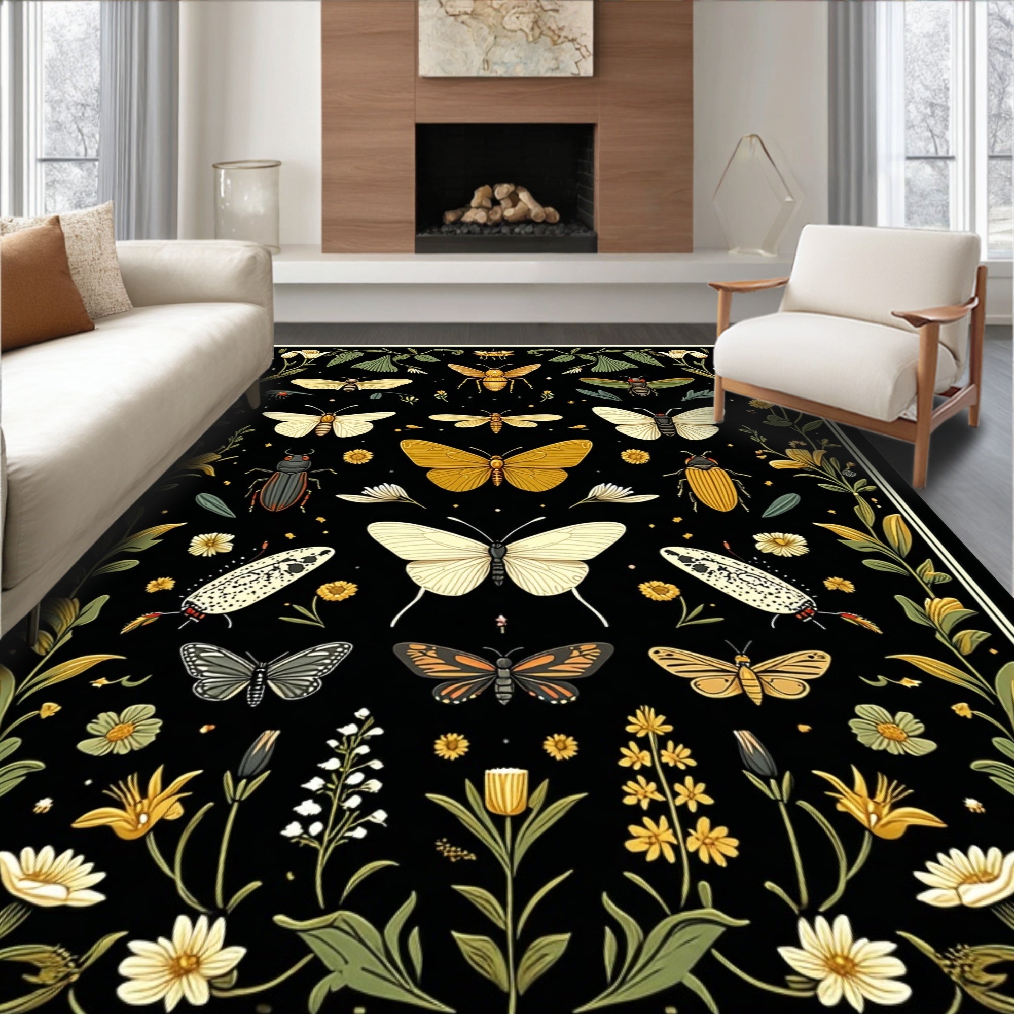 Nature Inspired Insect Floral Pattern Rug
