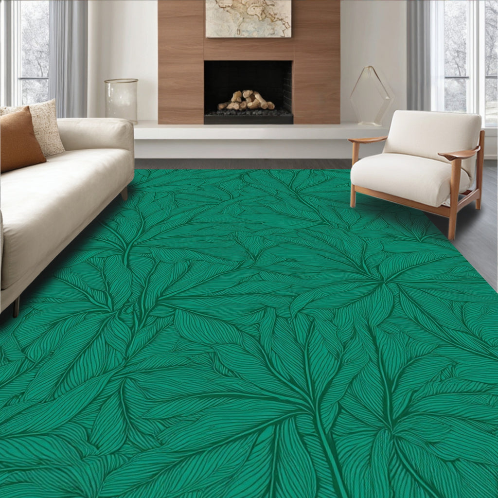 Emerald Leafy Intricate Pattern Rug