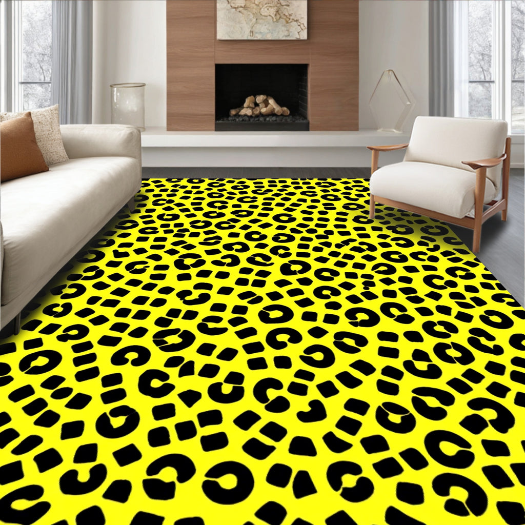 Bright Yellow Black Animal Print Rug