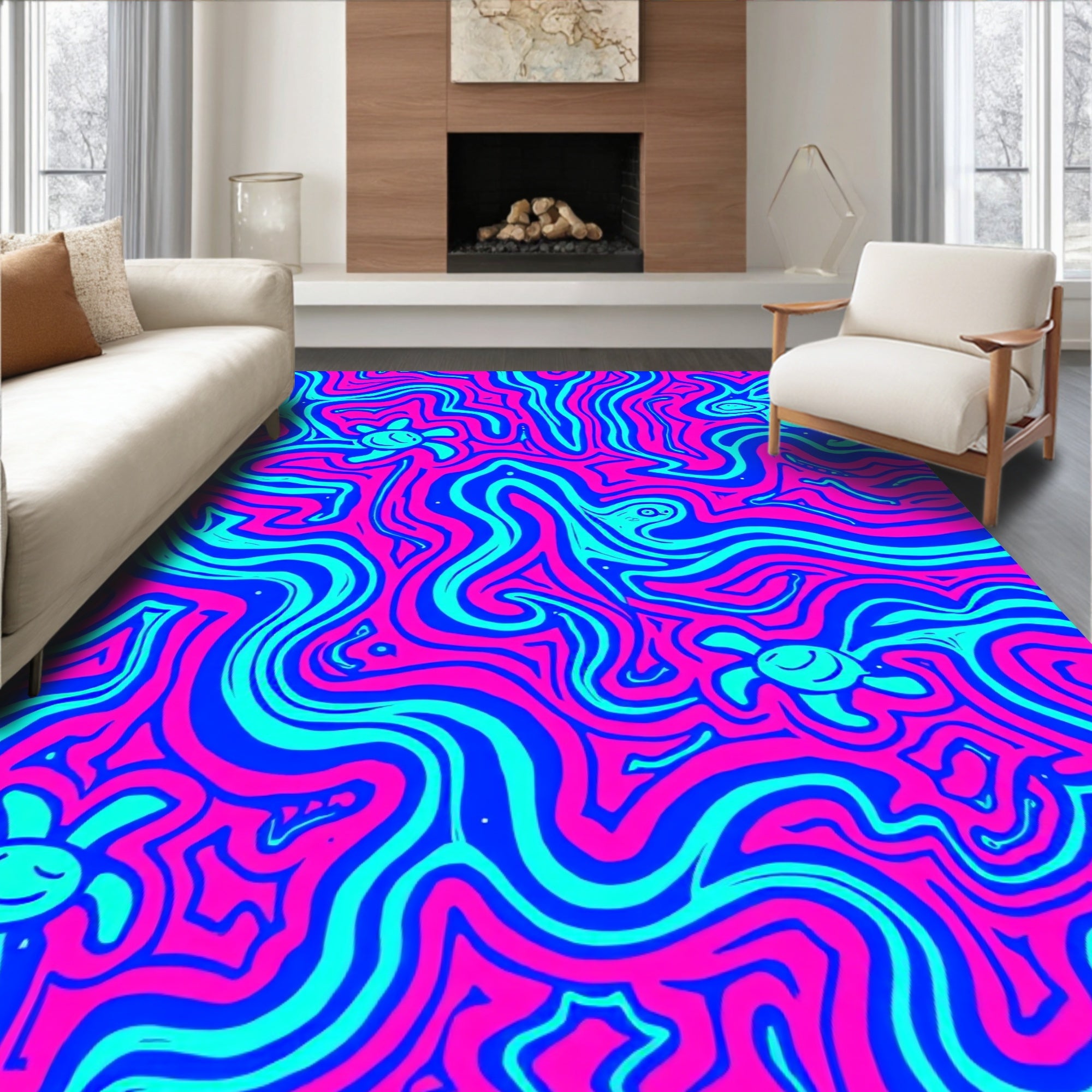 Pink Blue Wavy Turtle Pattern Rug