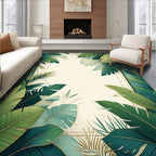 Lush Green Tropical Leaf Pattern Rug