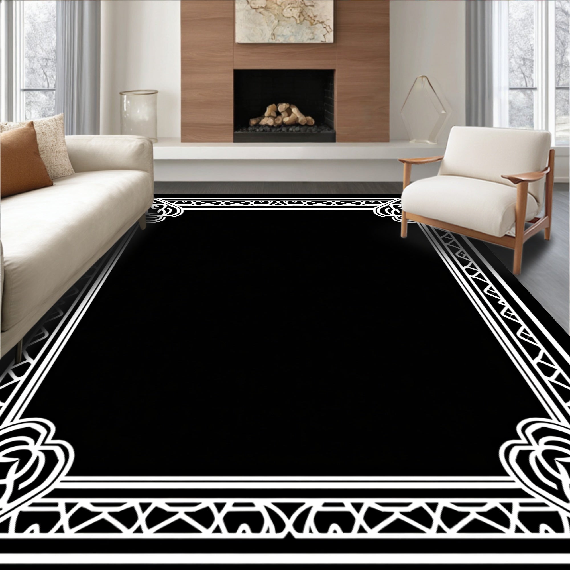 Intricate Geometric Frame Design Rug