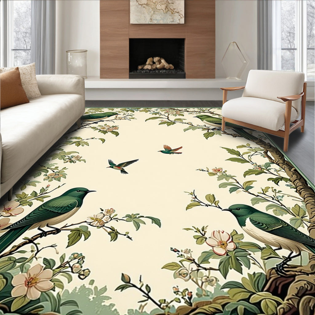 Vintage Birds Blooming Branches Design Rug