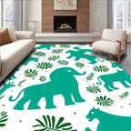Teal Jungle Animal Silhouette Pattern Rug