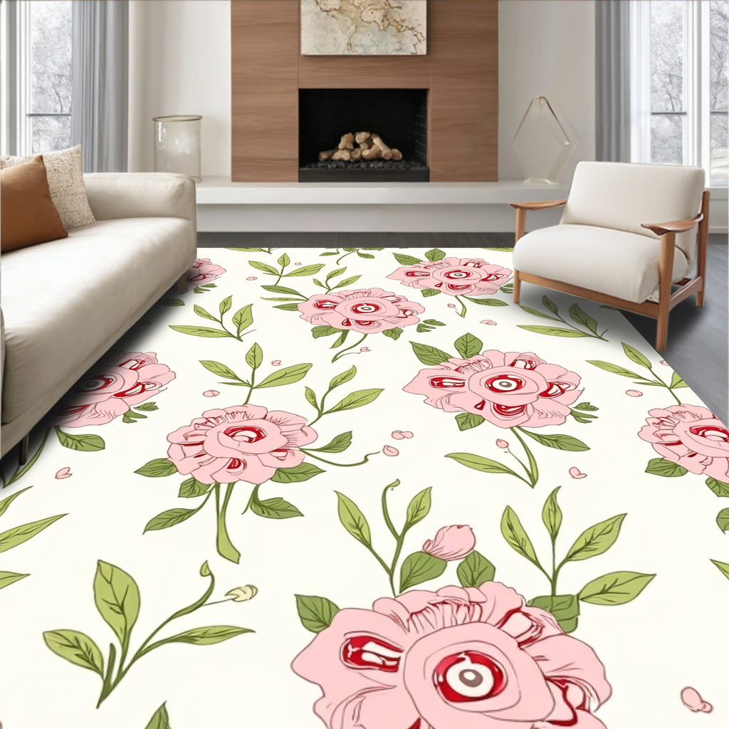 Whimsical Pink Eyeball Floral Pattern Rug