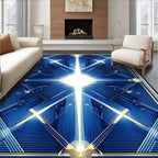 Radiant Blue Geometric Cyberpunk Rug