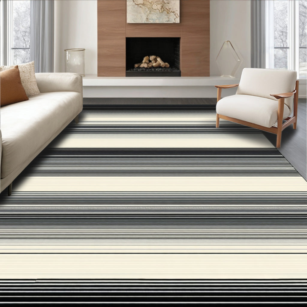 Minimalist Black White Striped Design Rug