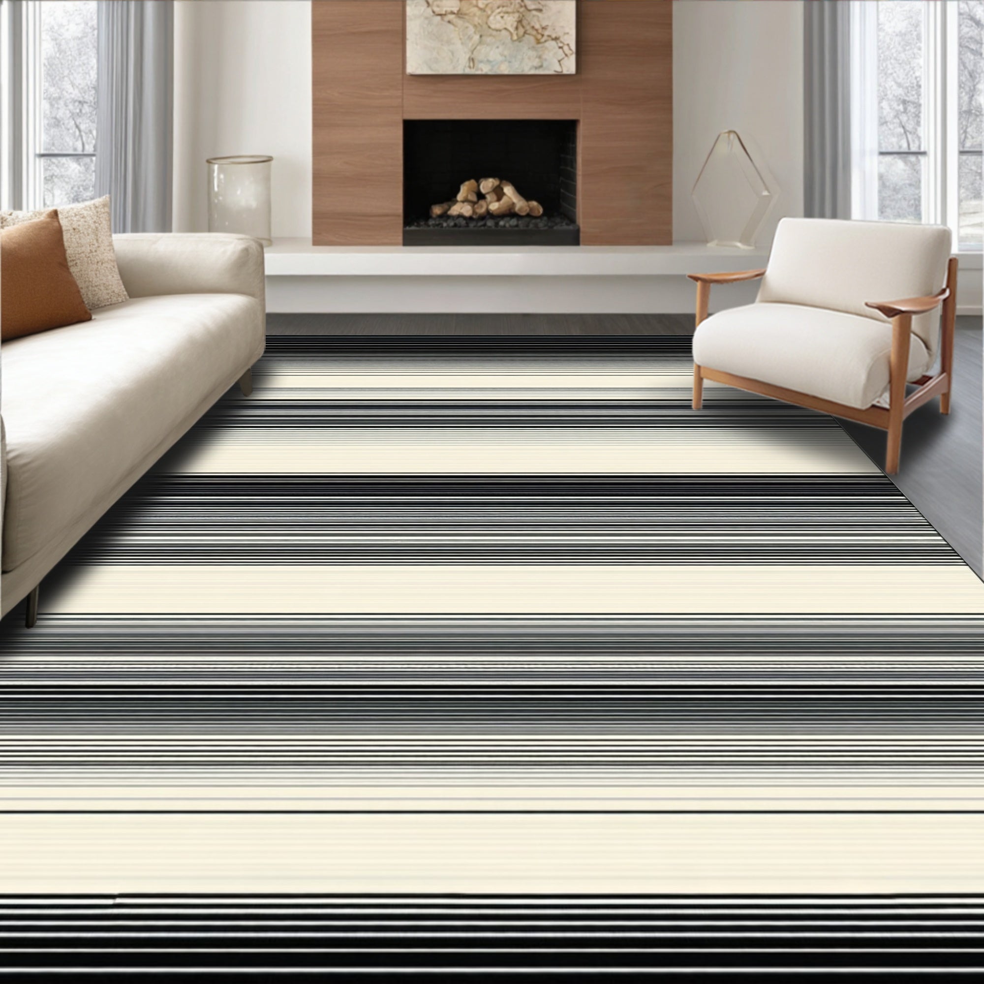 Minimalist Black White Striped Design Rug