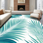 Tropical Teal Palm Fronds Pattern Rug