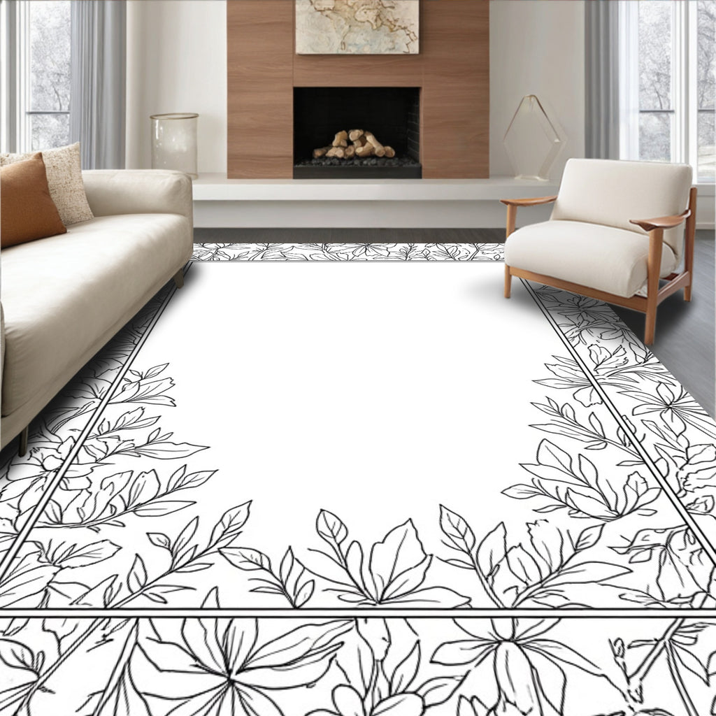 Botanical Outline Floral Pattern Rug