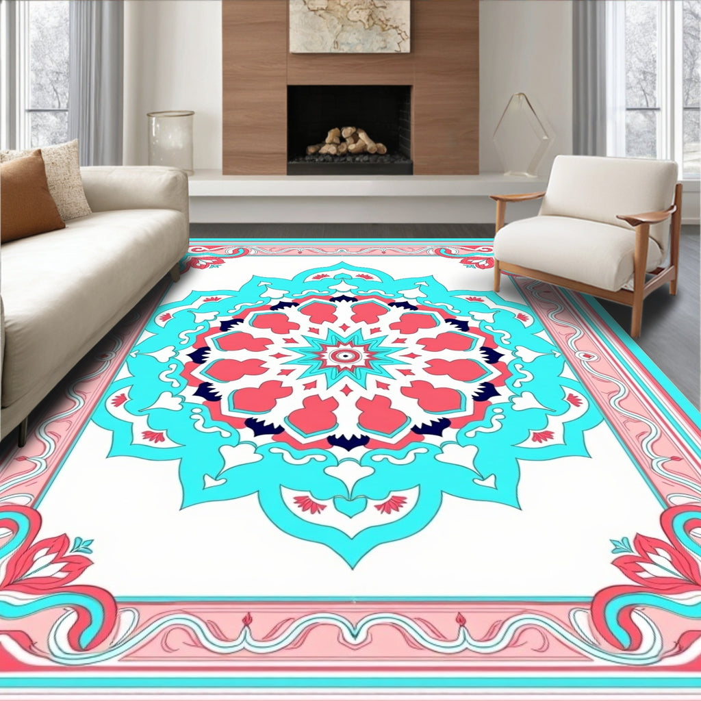 Bold Geometric Mandala Medallion Design Rug