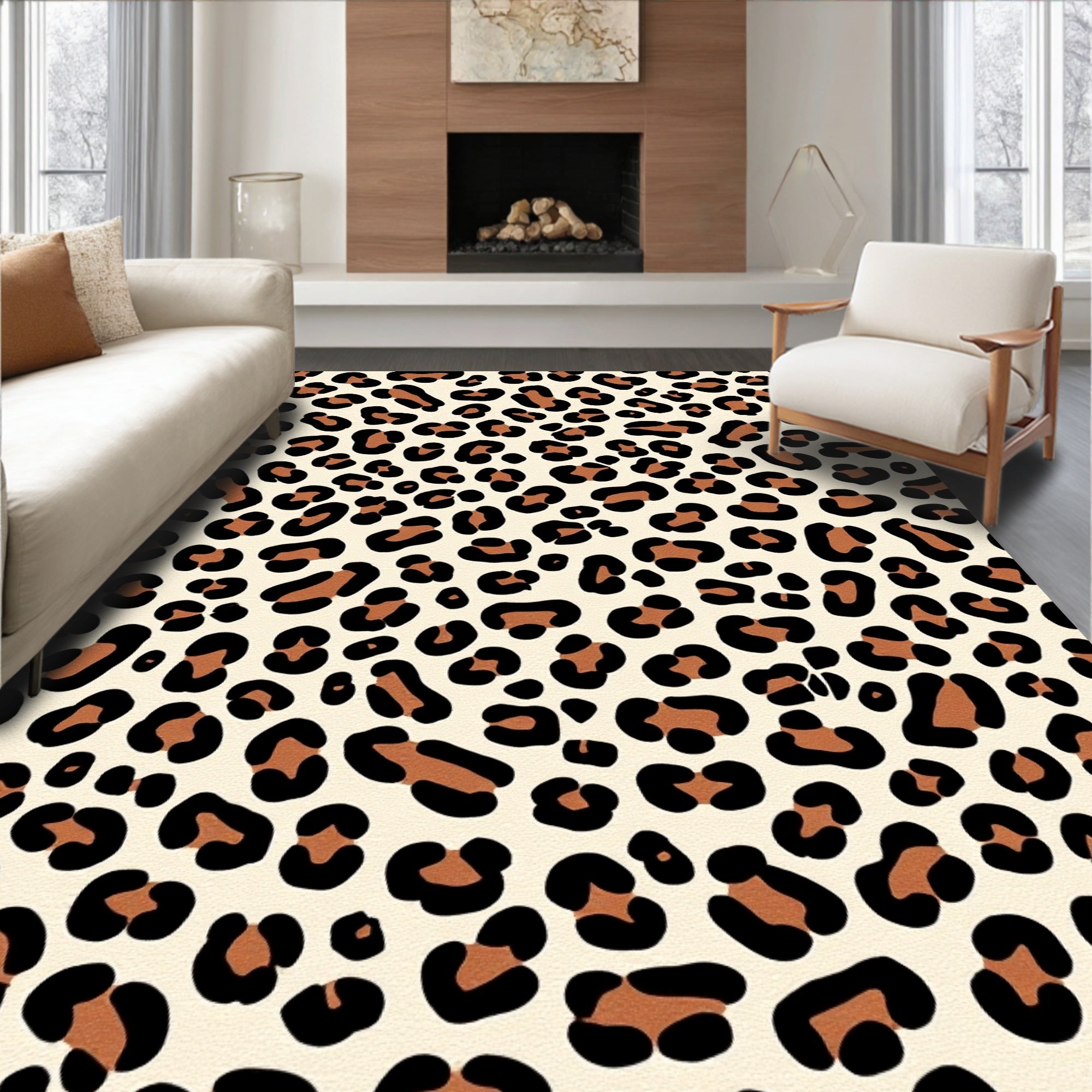 Leopard Print Classic Neutral Tone Rug