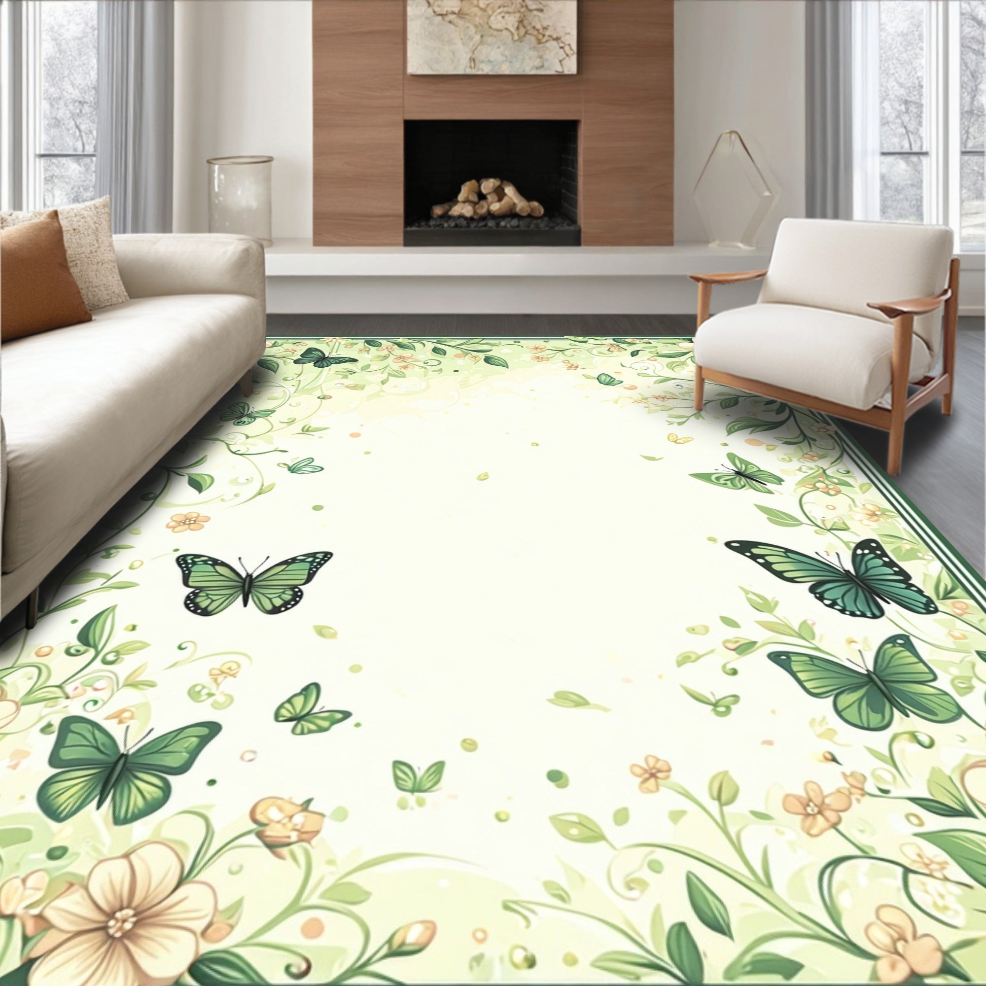 Springtime Floral Butterfly Garden Rug