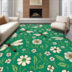 Green Dragonflies Daisy Floral Pattern Rug