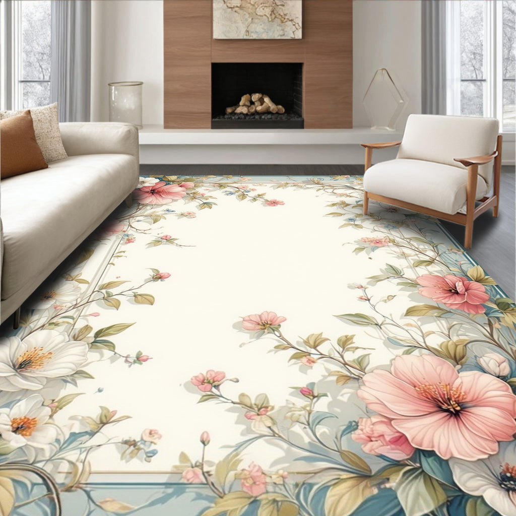 Soft Floral Vines With Delicate Blooms Rug