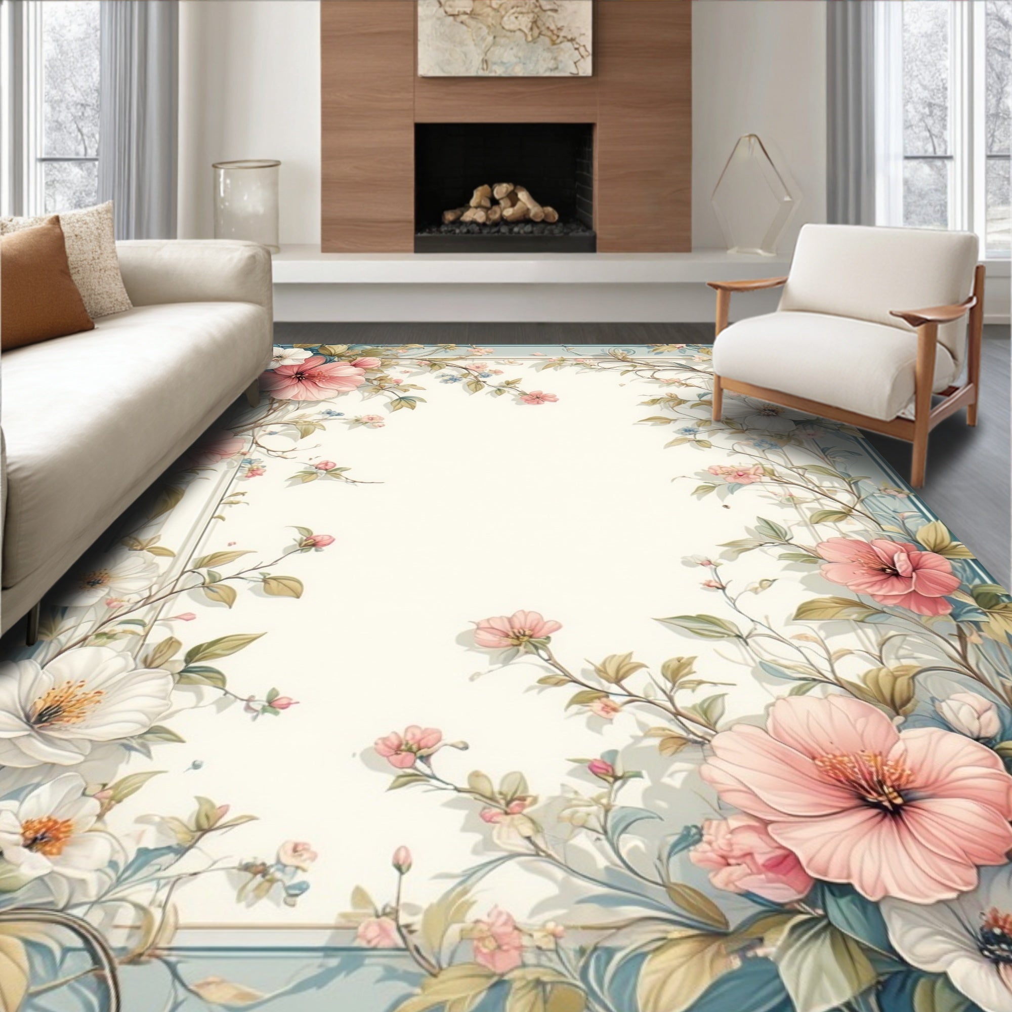 Soft Floral Vines With Delicate Blooms Rug