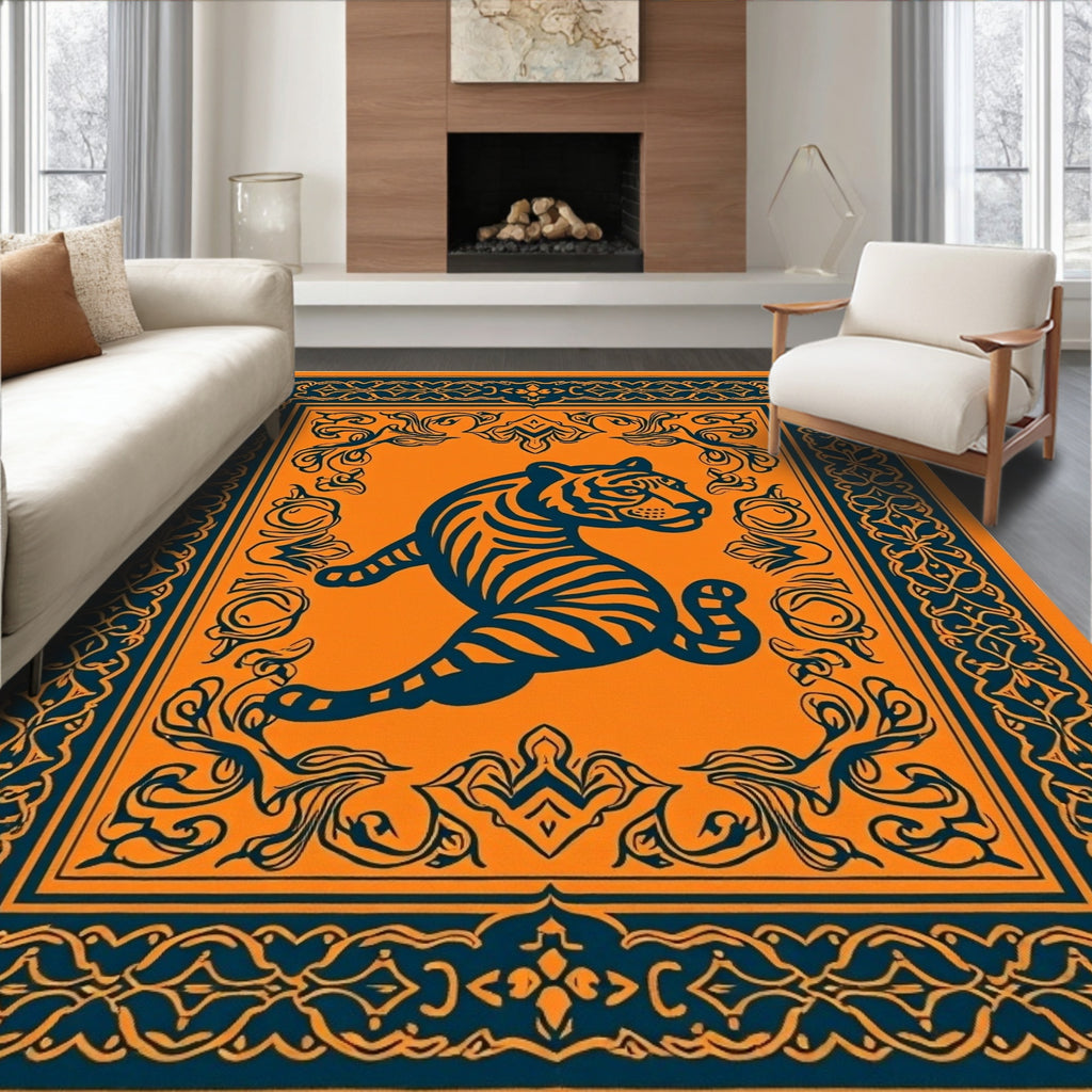 Orange and Blue Tiger Motif Rug