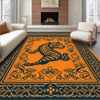 Orange and Blue Tiger Motif Rug