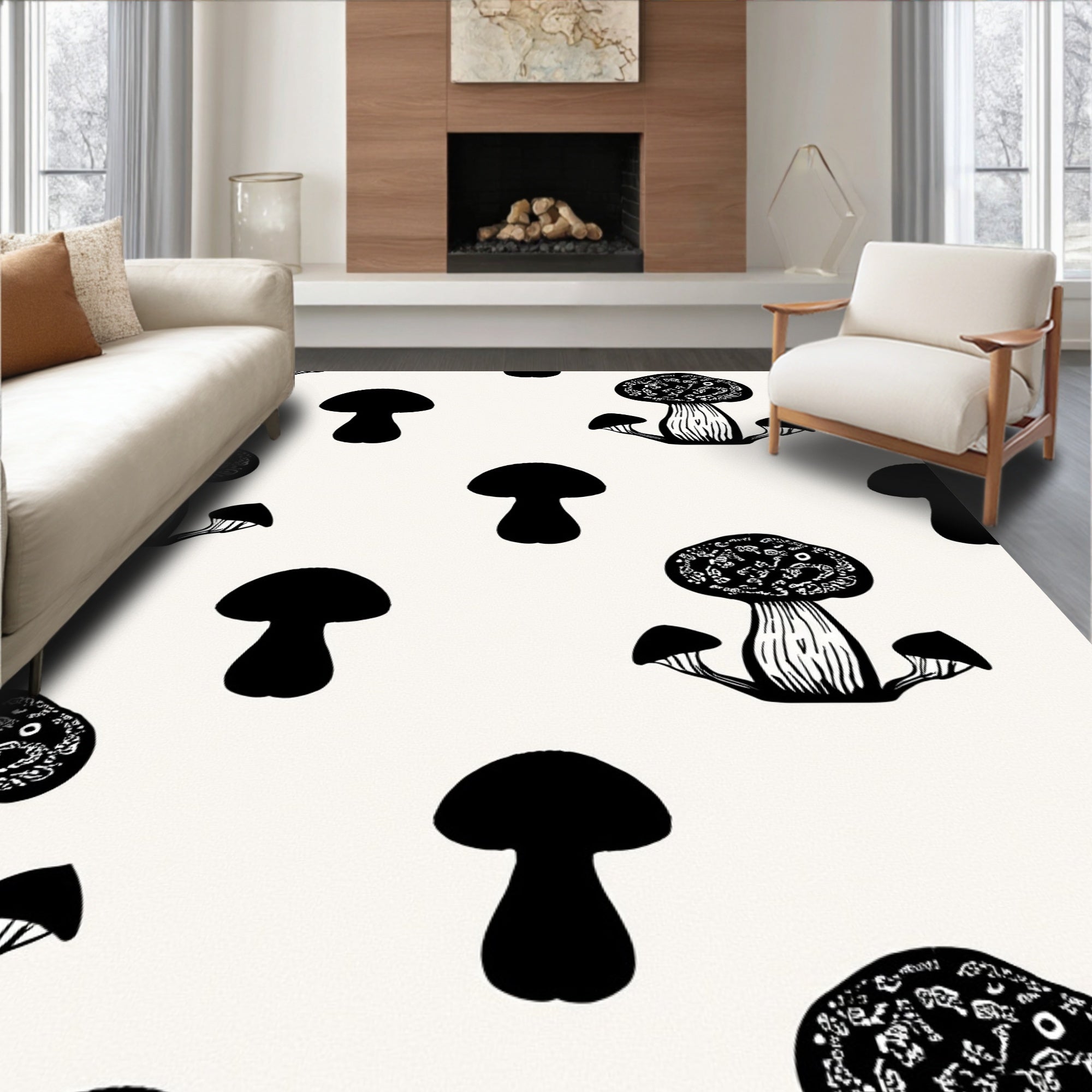Minimalist Black Mushroom Pattern Rug