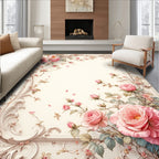 Romantic Pink Roses Swirl Pattern Rug