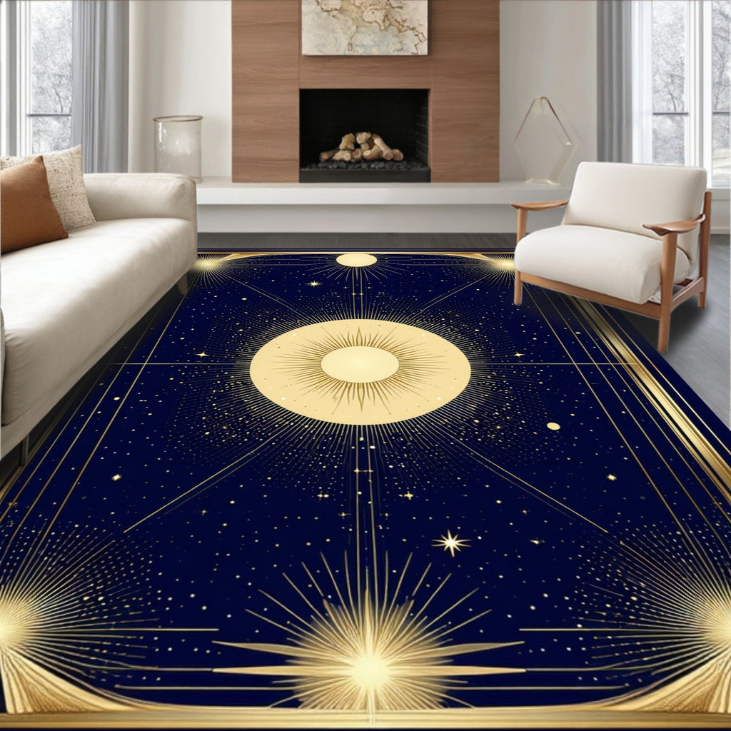 Celestial Sunburst Gold Starry Pattern Rug