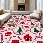 Rustic Red Houses Green Trees Dog Stars Rug
