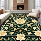 Cream Emerald Floral Frame Rug