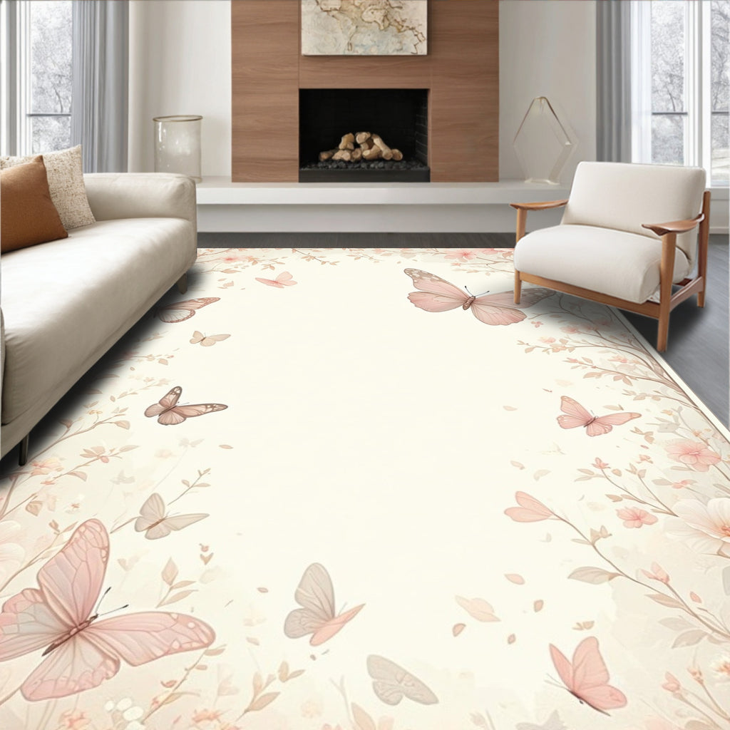 Whimsical Butterflies Floral Garden Rug