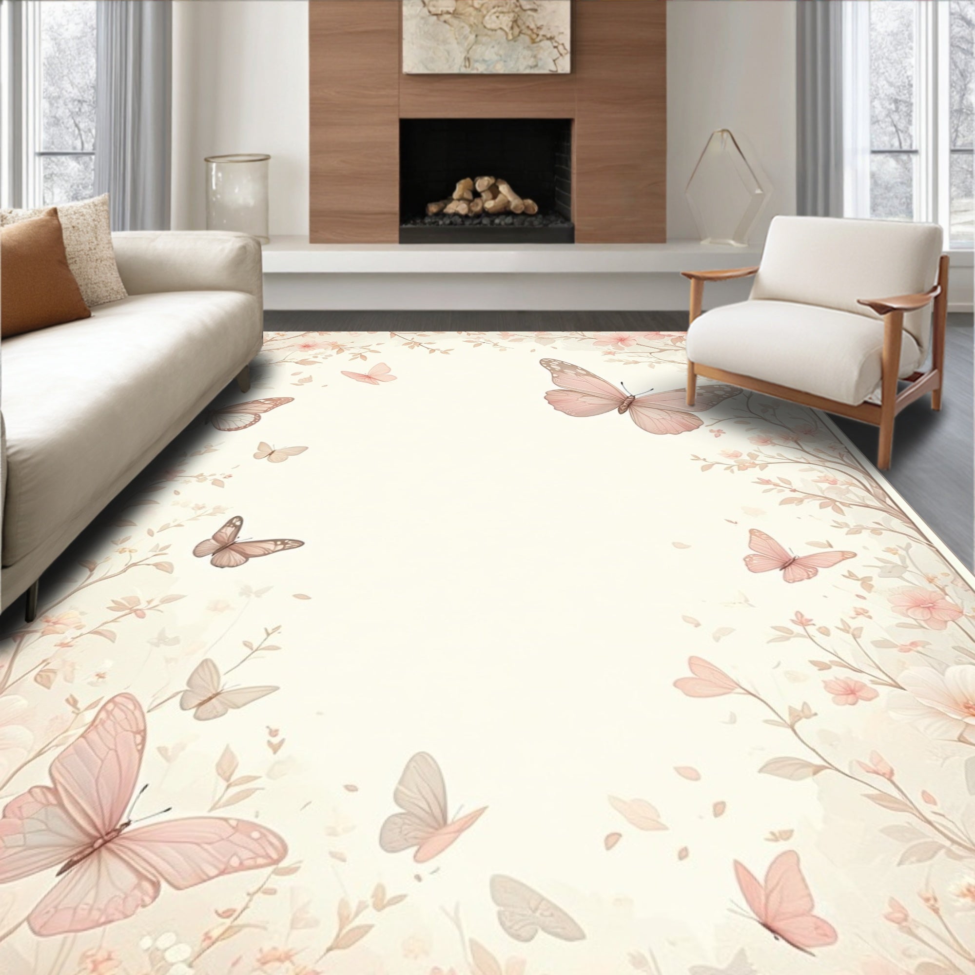 Whimsical Butterflies Floral Garden Rug